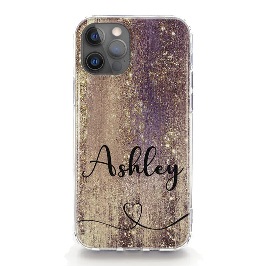 Personalised Magsafe iPhone Case - Glitter Gold and Heart Name