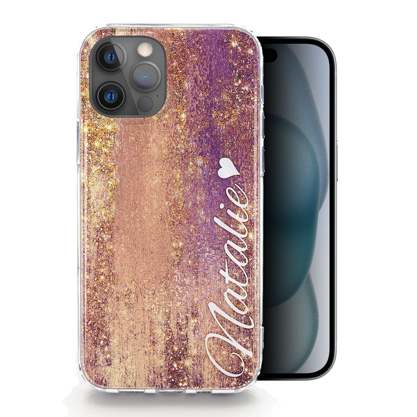 Personalised Magsafe iPhone Case - Copper Glitter and White Name