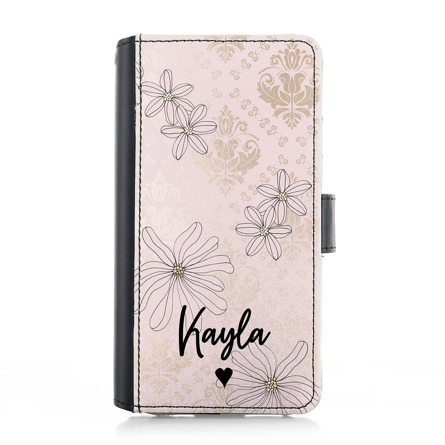 Personalised iPhone Leather Case - Pink Floral Pattern and Name