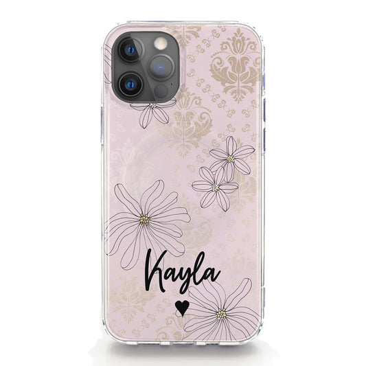 Personalised Magsafe iPhone Case - Pink Floral Pattern and Name