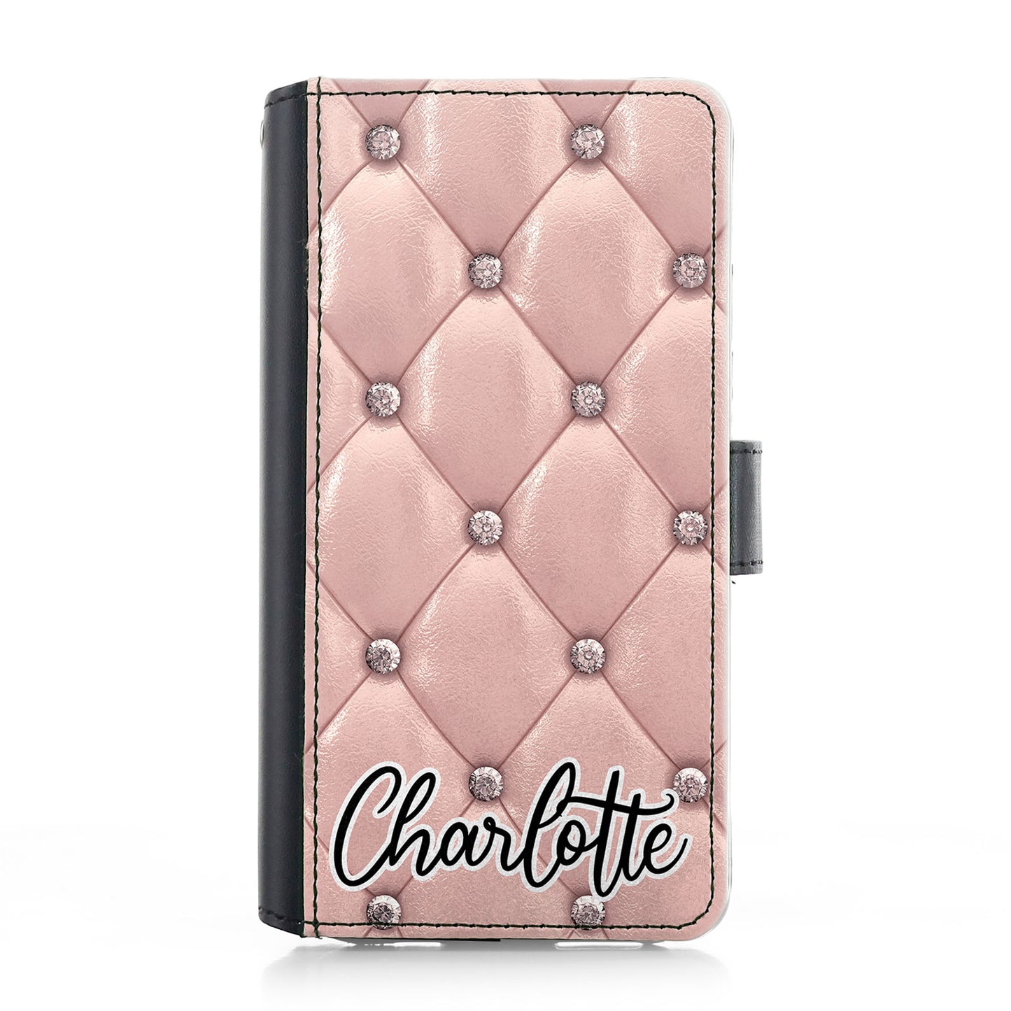 Personalised iPhone Leather Case - Pink Plush Pattern and Name