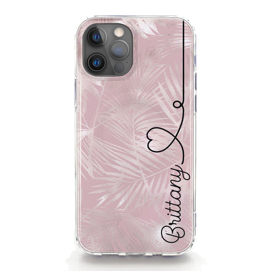 Personalised Magsafe iPhone Case - Pink Leaves and Heart Name