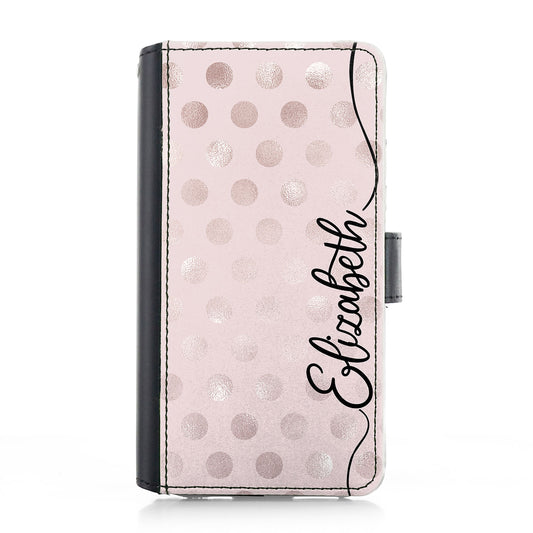 Personalised Google Leather Case - Pink Shine Polka and Name