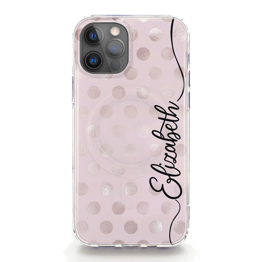 Personalised Magsafe iPhone Case - Pink Shine Polka and Name