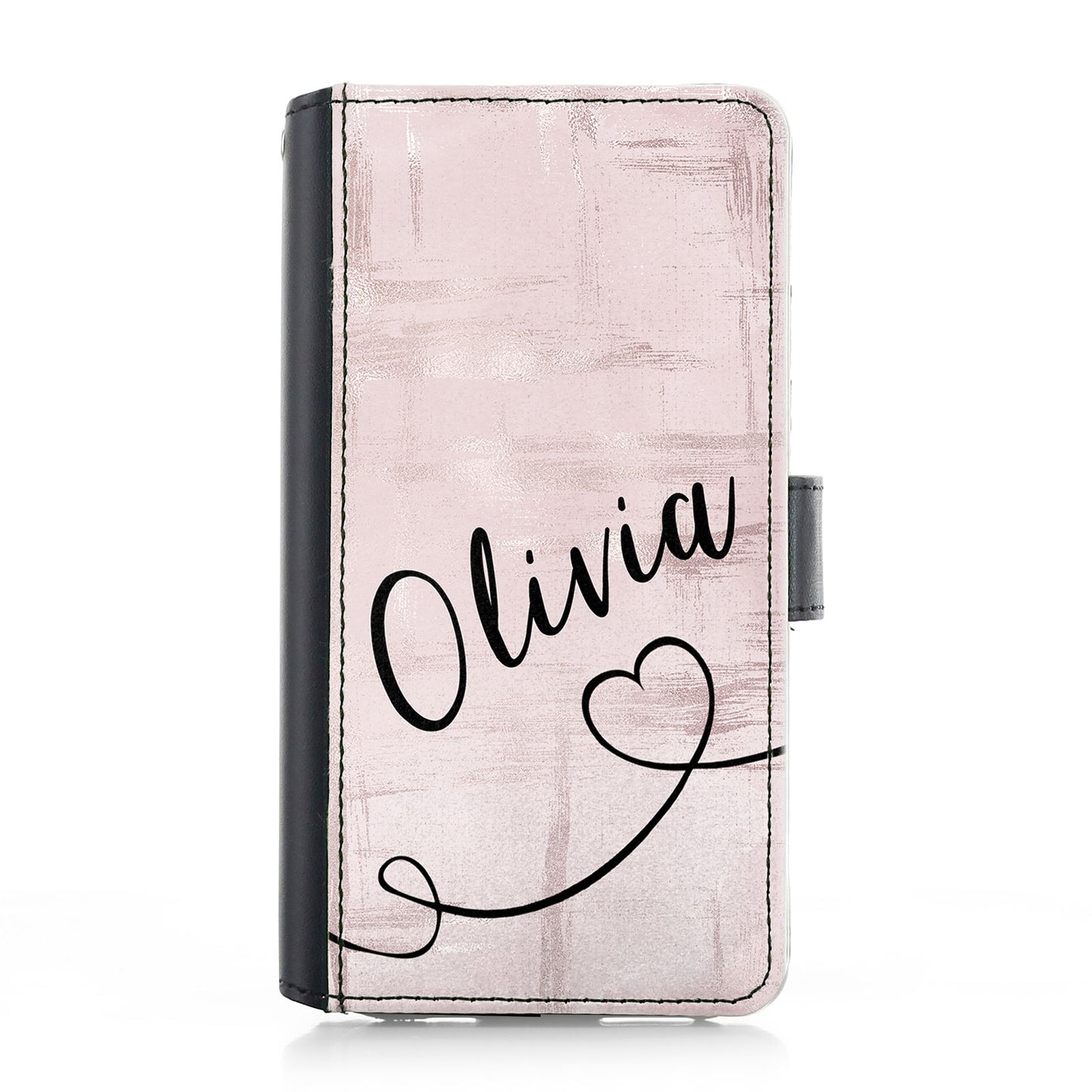 Personalised Samsung Leather Case - Pink Patterned Name and Heart