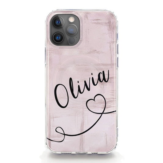 Personalised Magsafe iPhone Case - Pink Patterned Name and Heart