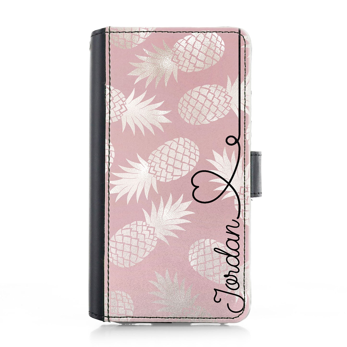 Personalised Samsung Leather Case - Pink Pineapple and Heart Name