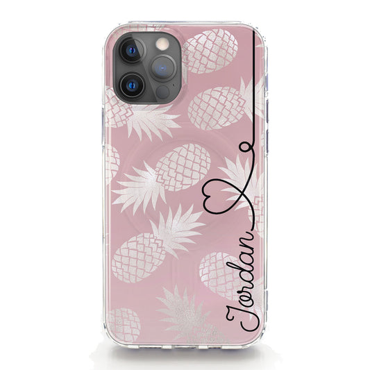 Personalised Magsafe iPhone Case - Pink Pineapple and Heart Name