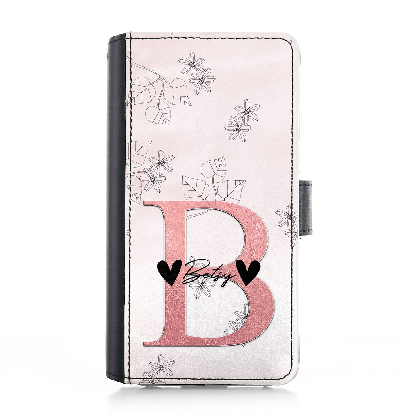 Personalised iPhone Leather Case - Pink Flower and Initial/Name