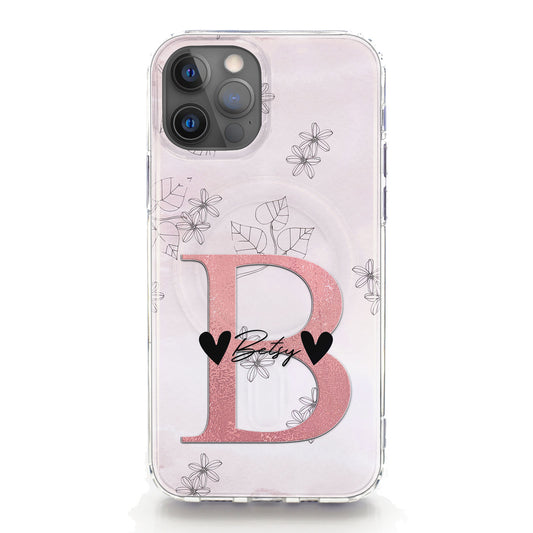Personalised Magsafe iPhone Case - Pink Flower and Initial/Name