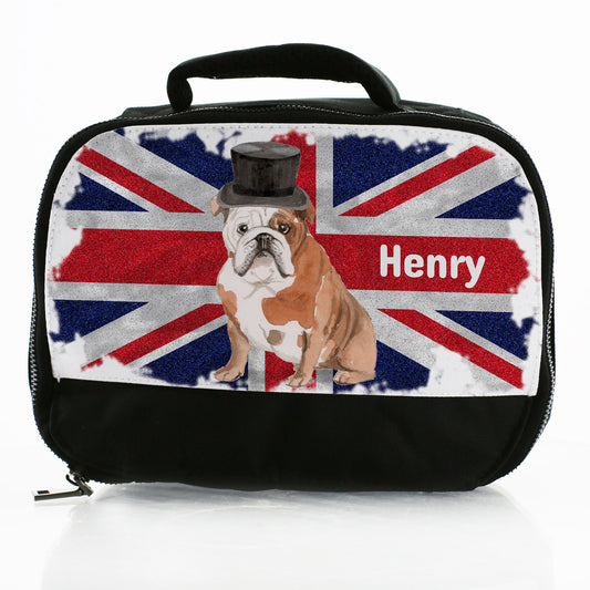 Personalisierte Lunchtasche mit britischer Bulldogge und Namen