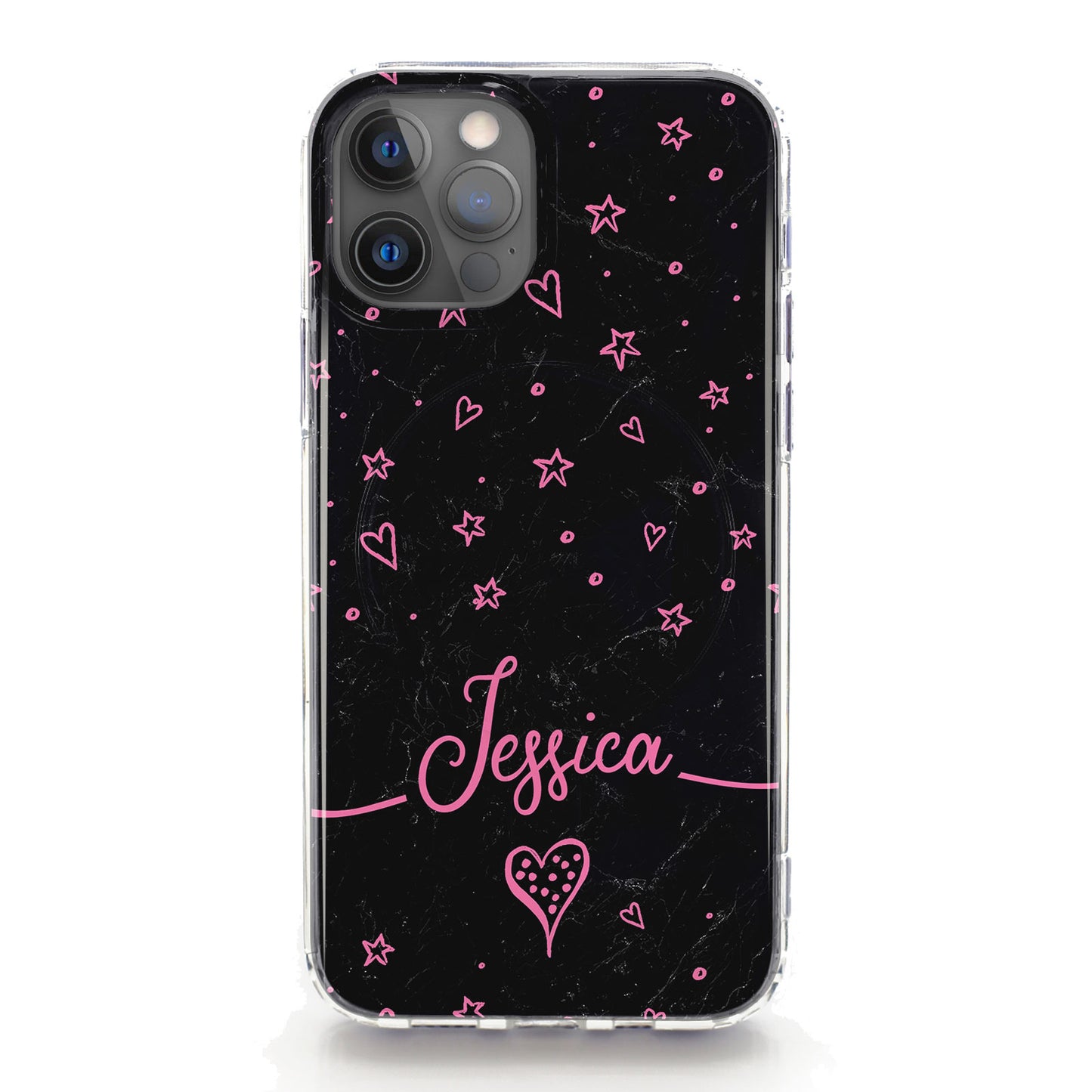 Personalised Magsafe iPhone Case - Black Marble and Pink Name
