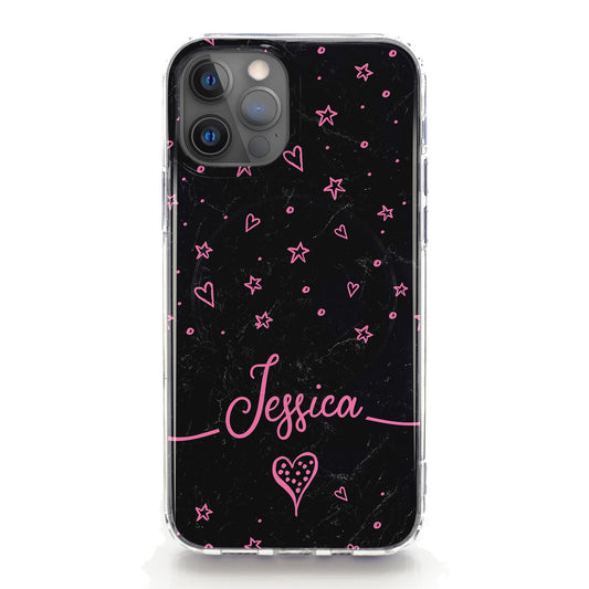 Personalised Magsafe iPhone Case - Black Marble and Pink Name
