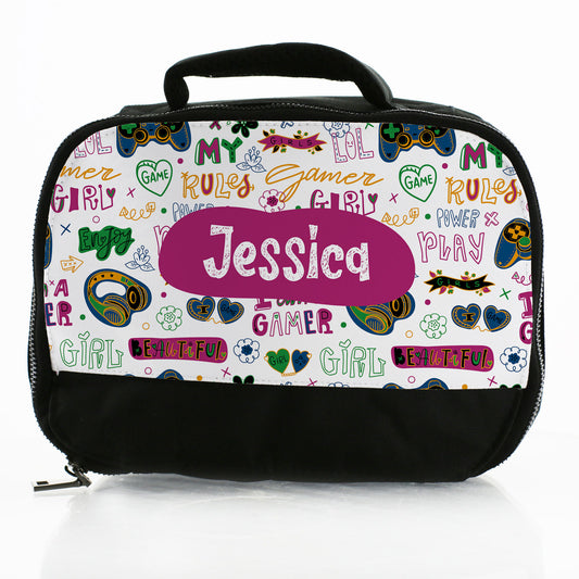 Personalised Lunch Bag with Gamer Girl Sticker Bomb & Name
