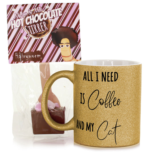Personalised Glitter Mug - All I Need Is Coffee and My Cat