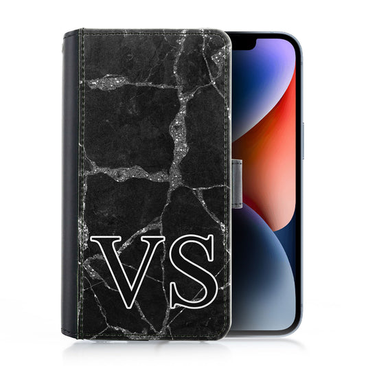 Personalised Leather iPhone Case with Dark Marble and Monogram