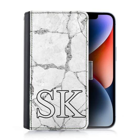 Personalised iPhone Leather Case with Light Marble and Monogram