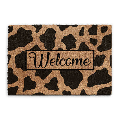 Coir Doormat - Cow Print Welcome