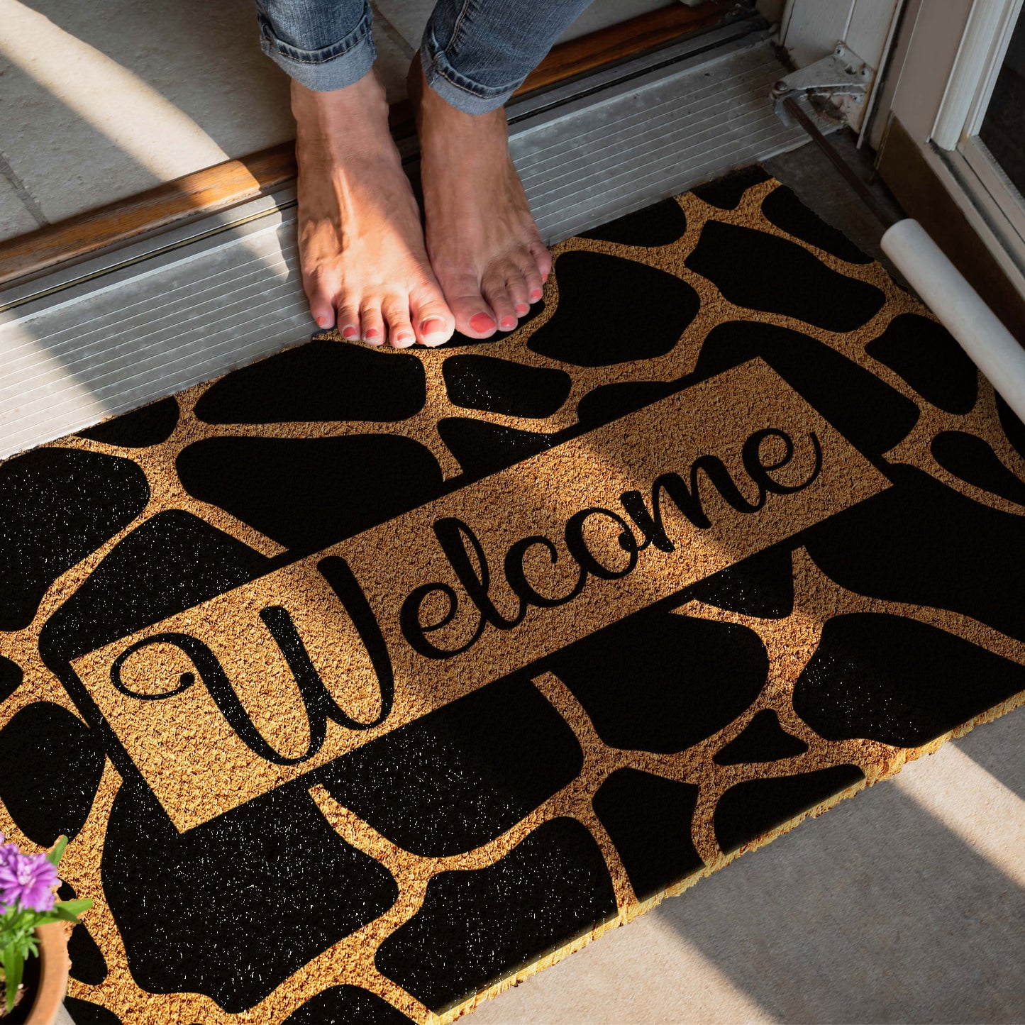 Coir Doormat - Giraffe Print Welcome
