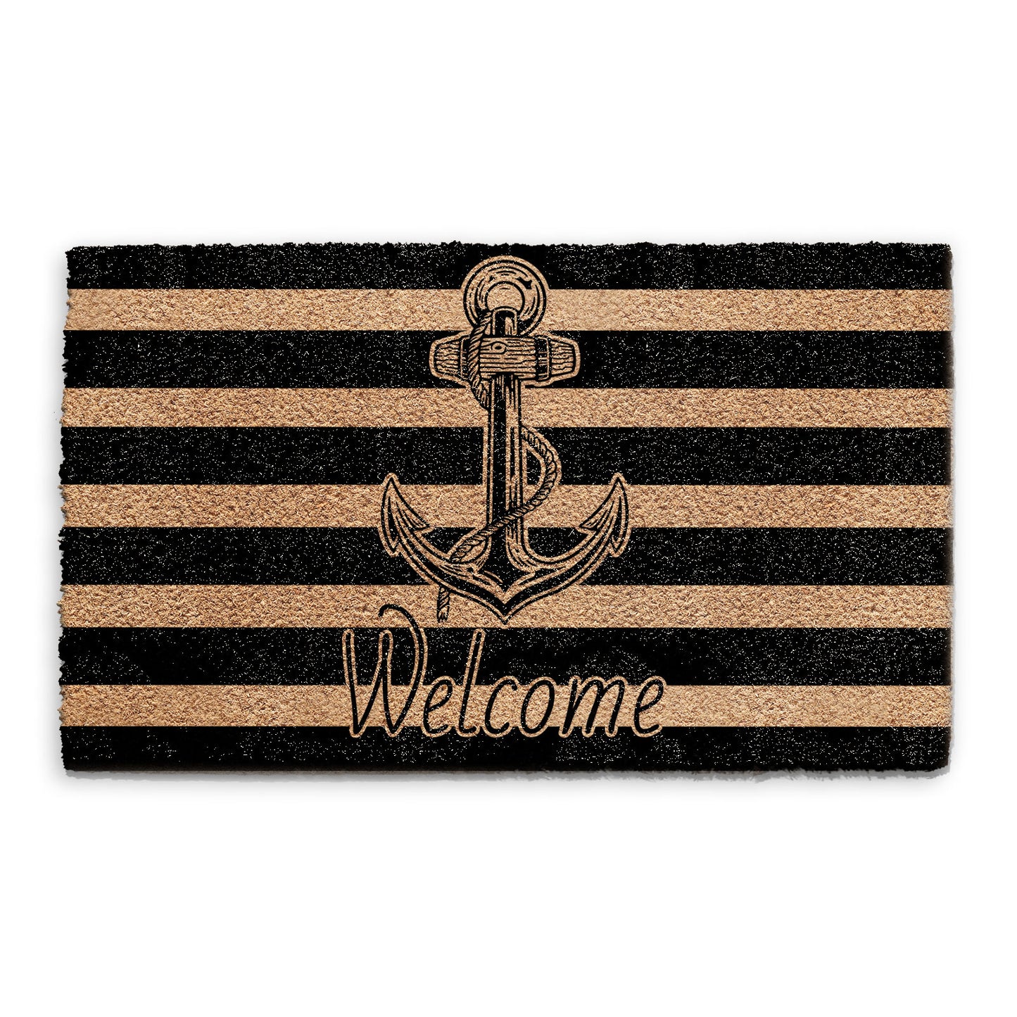 Coir Doormat - Striped Nautical Anchor Welcome
