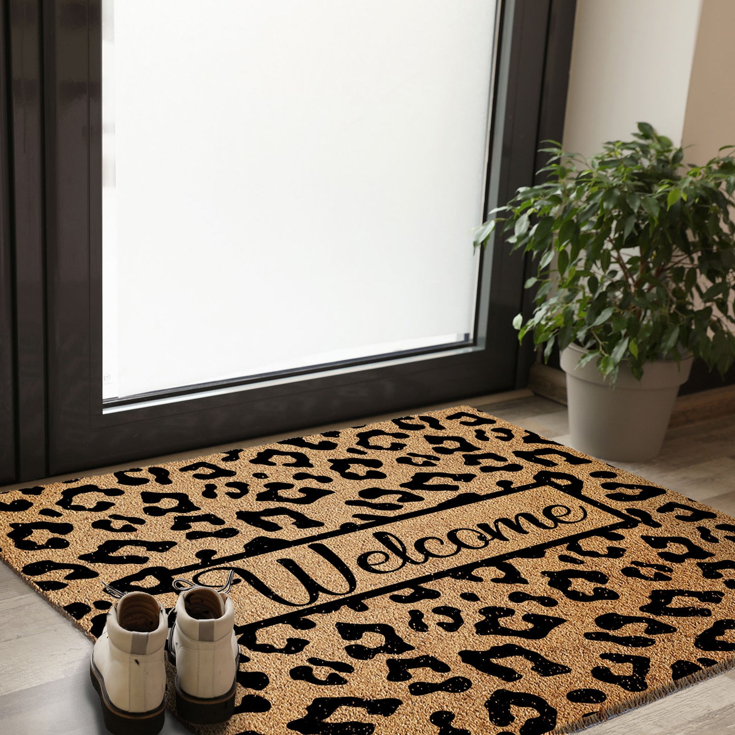 Coir Doormat - Leopard Print Welcome