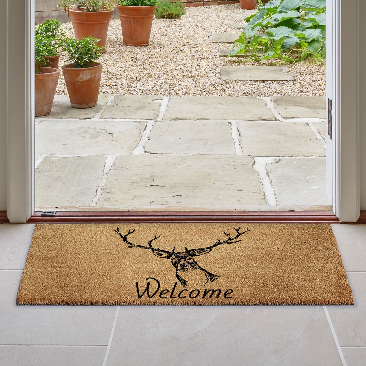 Coir Doormat - Welcome Deer Stags Head