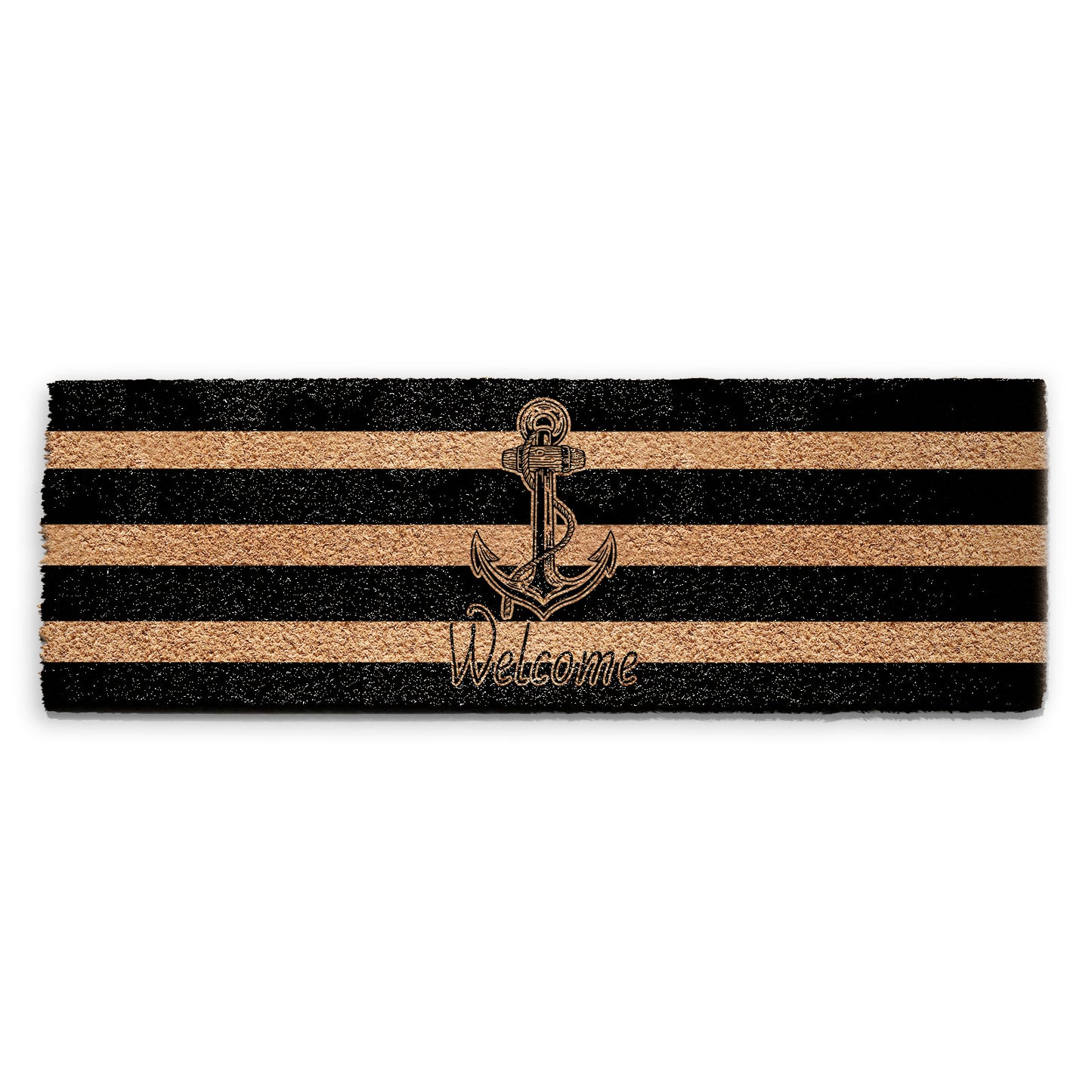 Coir Doormat - Striped Nautical Anchor Welcome