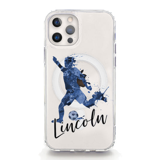 Personalised Magsafe iPhone Case - Blue Footballer and Name
