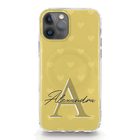Personalised Magsafe iPhone Case - Yellow Heart Monogram and Name