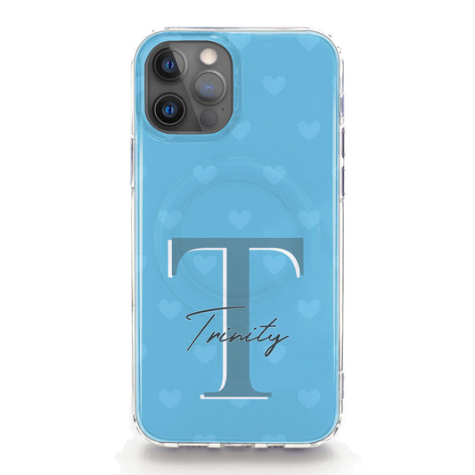 Personalised Magsafe iPhone Case - Baby Blue Heart Monogram and Name