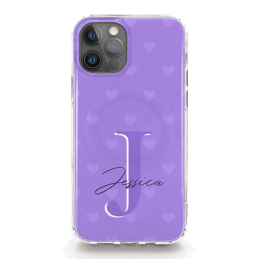 Personalised Magsafe iPhone Case - Violet Heart Monogram and Name