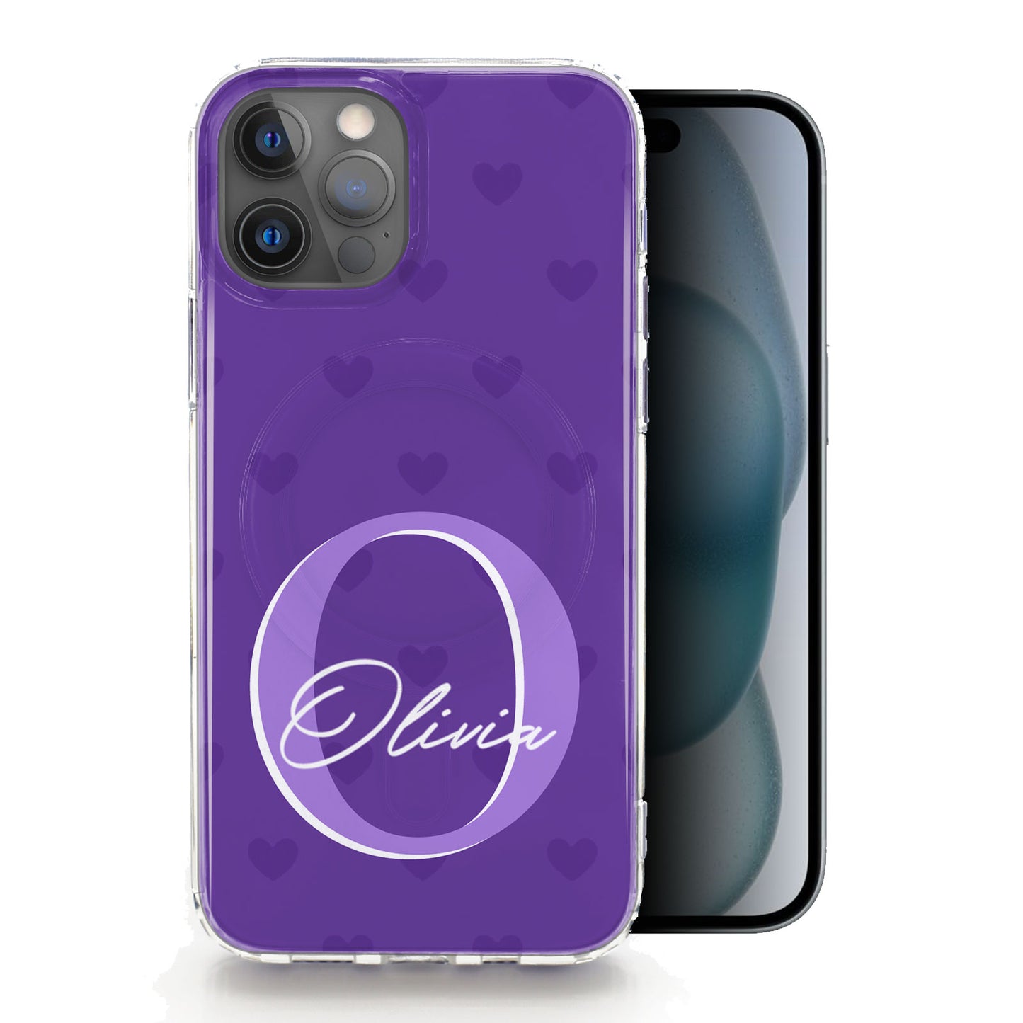 Personalised Magsafe iPhone Case - Purple Heart Monogram and Name