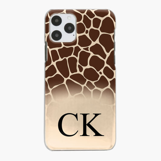 Personalisierte Apple iPhone Hartschale mit schwarzem Initialen- und Giraffen-Print