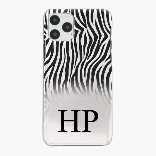 Personalised Apple iPhone Hard Case Black Initial on Zebra Print