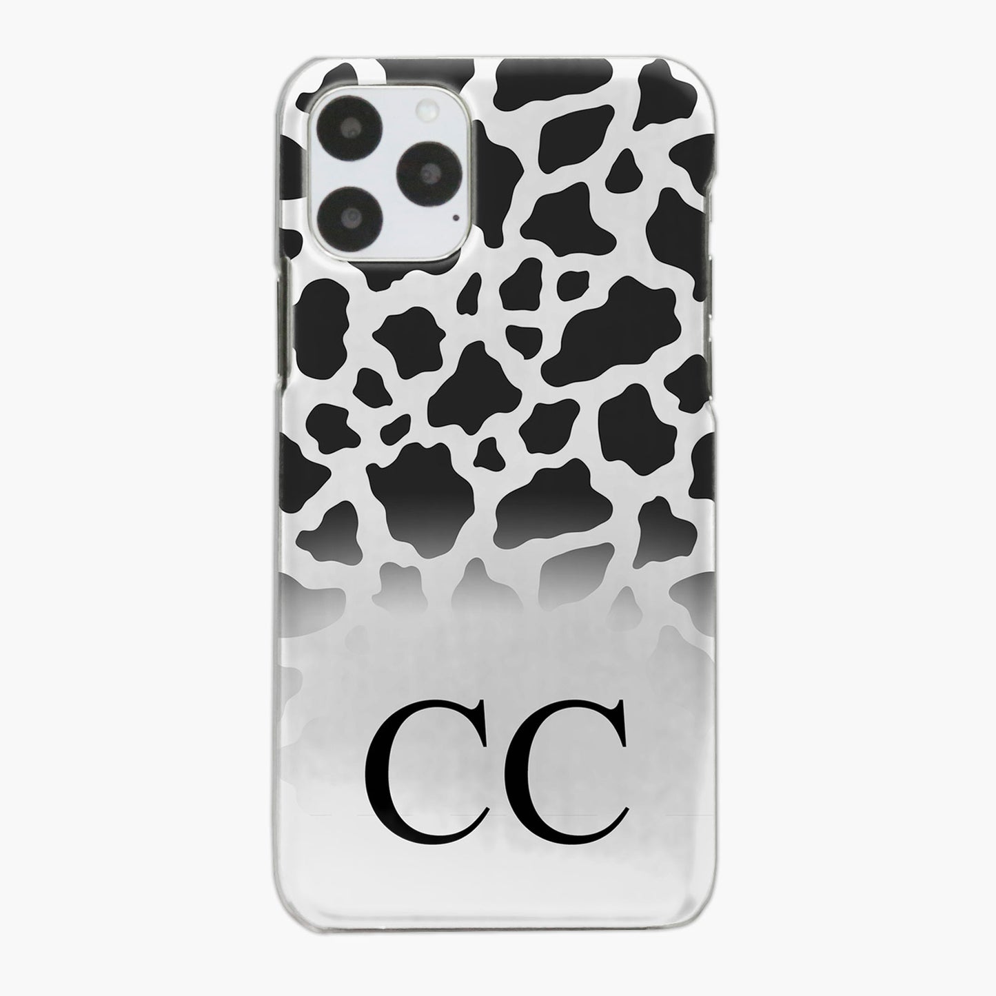 Personalised Apple iPhone Hard Case Black Initial on Cow Print
