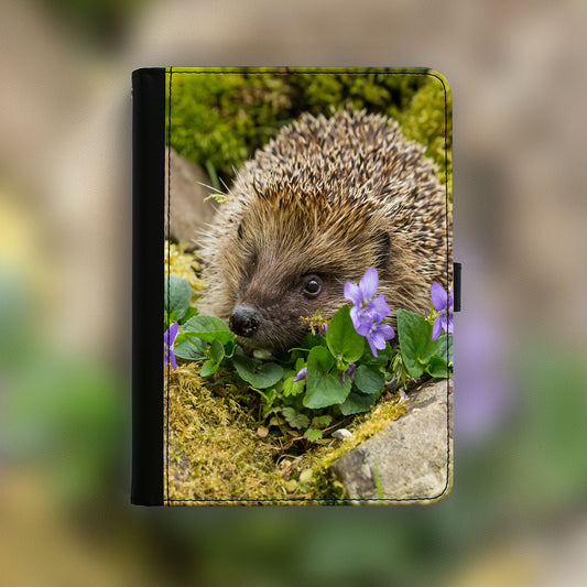 Hedgehog iPad Case - Purple Flowers and Hedgehog