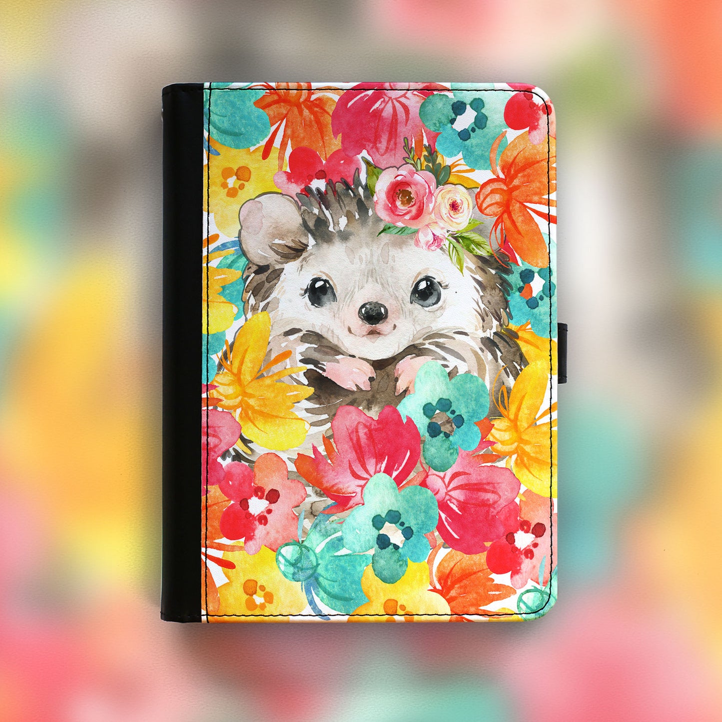 Hedgehog iPad Case - Full Watercolour Flowers
