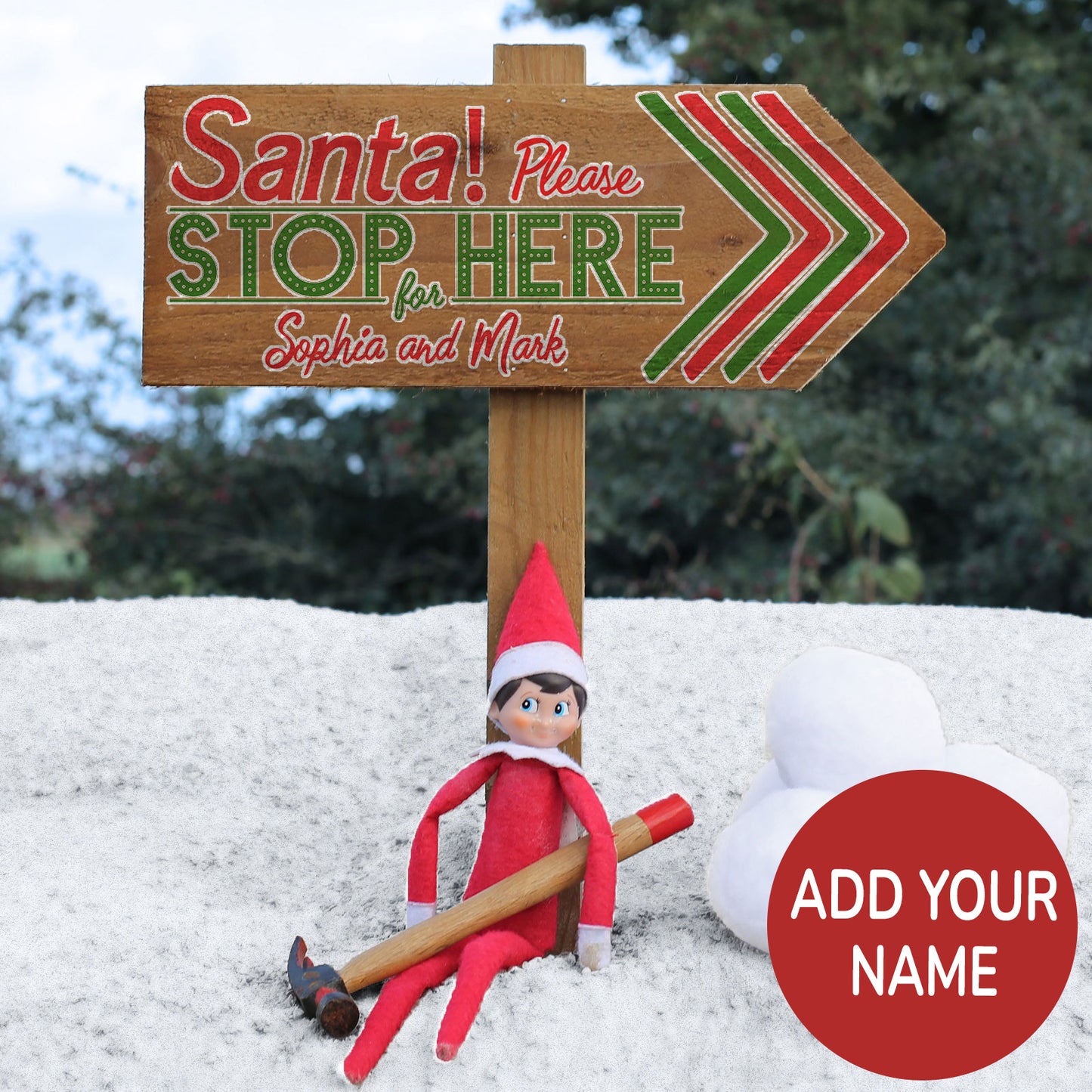 Personalised Santa Stop Here Garden Sign - Festive Arrows