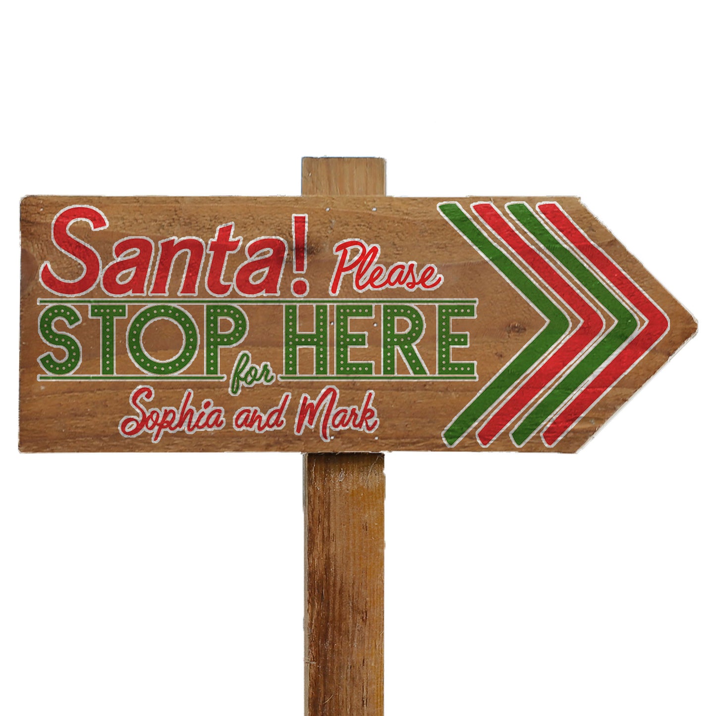 Personalised Santa Stop Here Garden Sign - Festive Arrows