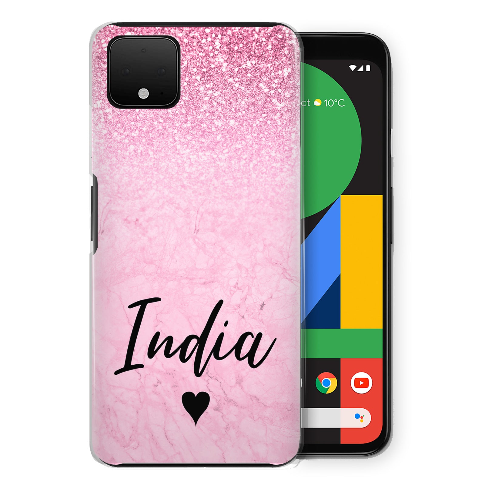 Personalised Google Hard Case - Pink Marble Fade & Black Heart Name