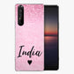 Personalised Sony Hard Case - Pink Marble Fade & Black Heart Name