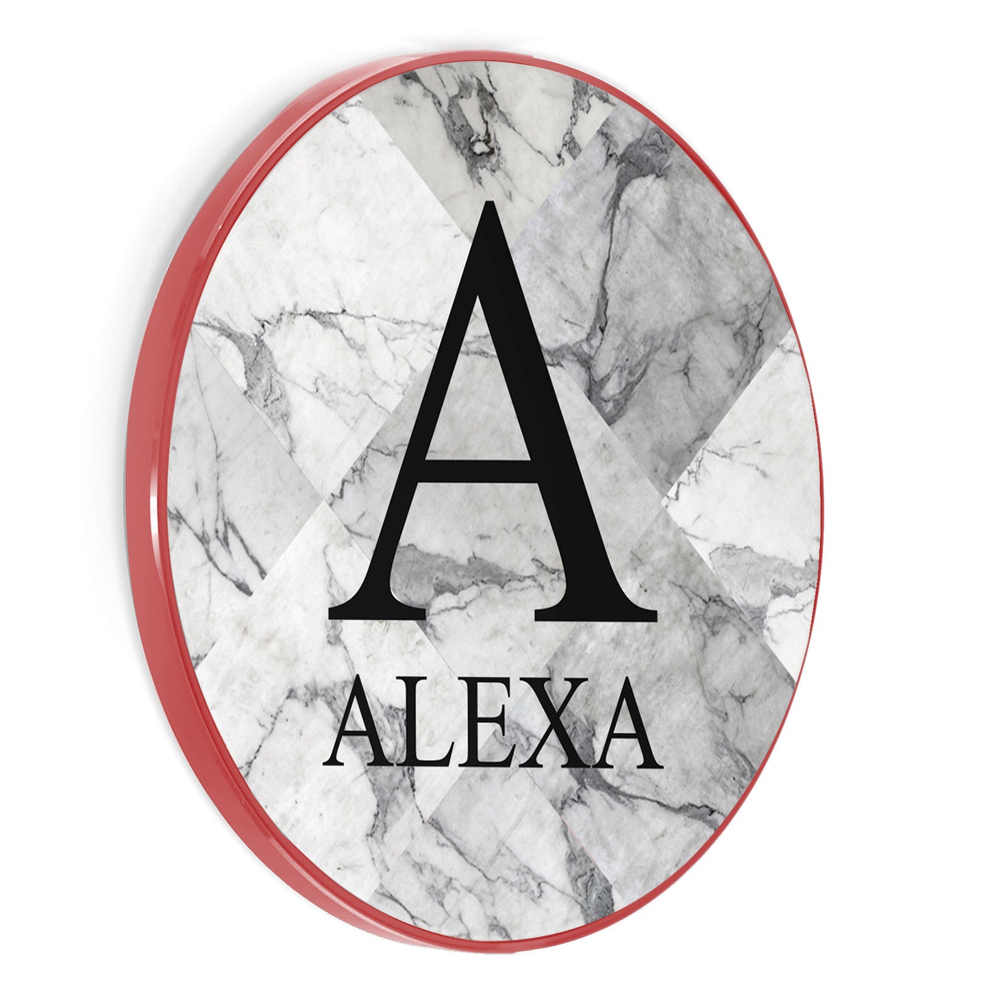 Personalised Wireless Charger with Traditional Monogram and Text on Grey Marble