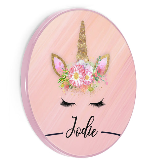 Personalised Wireless Charger with Gold Unicorn on Pink and Black Name