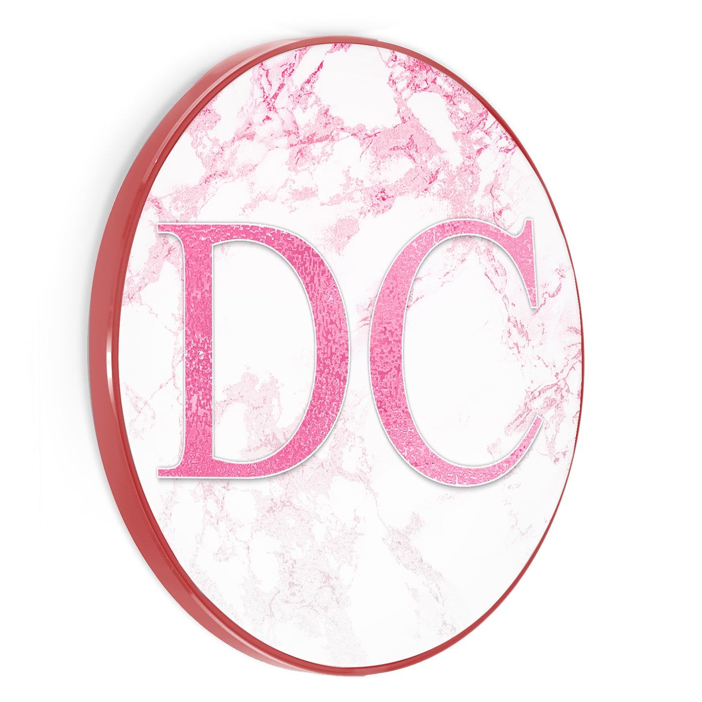 Personalisiertes kabelloses Ladegerät mit rosa Initialen auf rosa Marmor