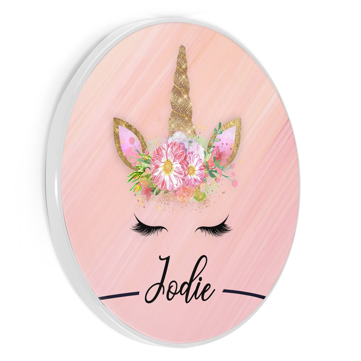 Personalised Wireless Charger with Gold Floral Unicorn and Text on Pink