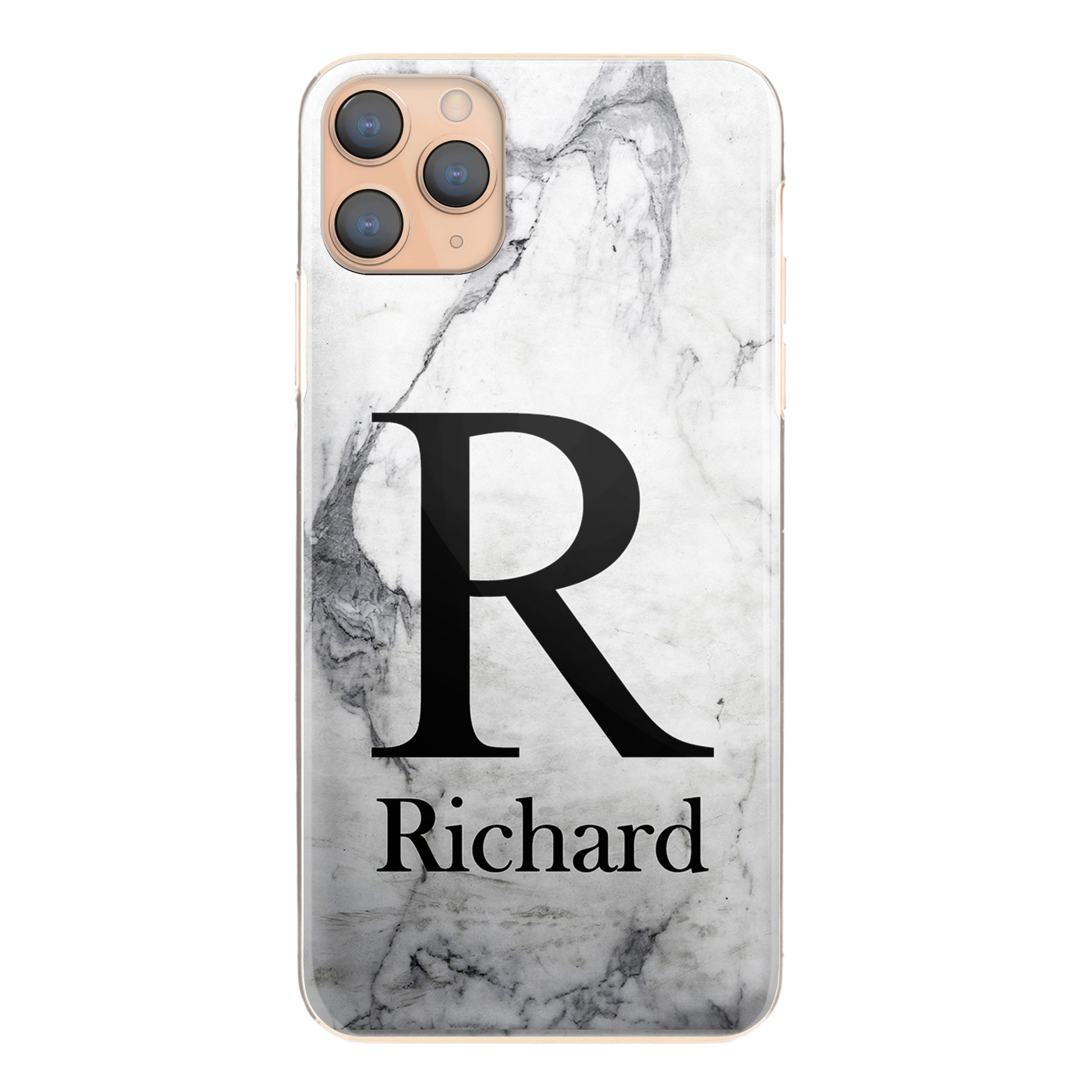 Personalised Xiaomi Phone Hard Case with Traditional Monogram and Text on Grey Marble