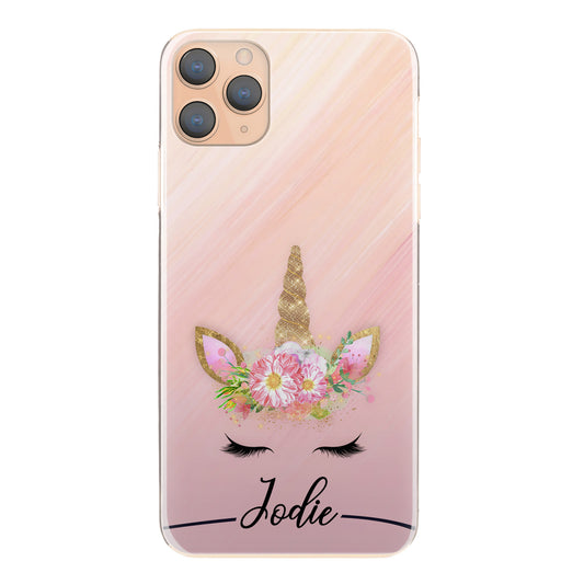 Personalised Nokia Phone Hard Case with Gold Floral Unicorn and Text on Pink
