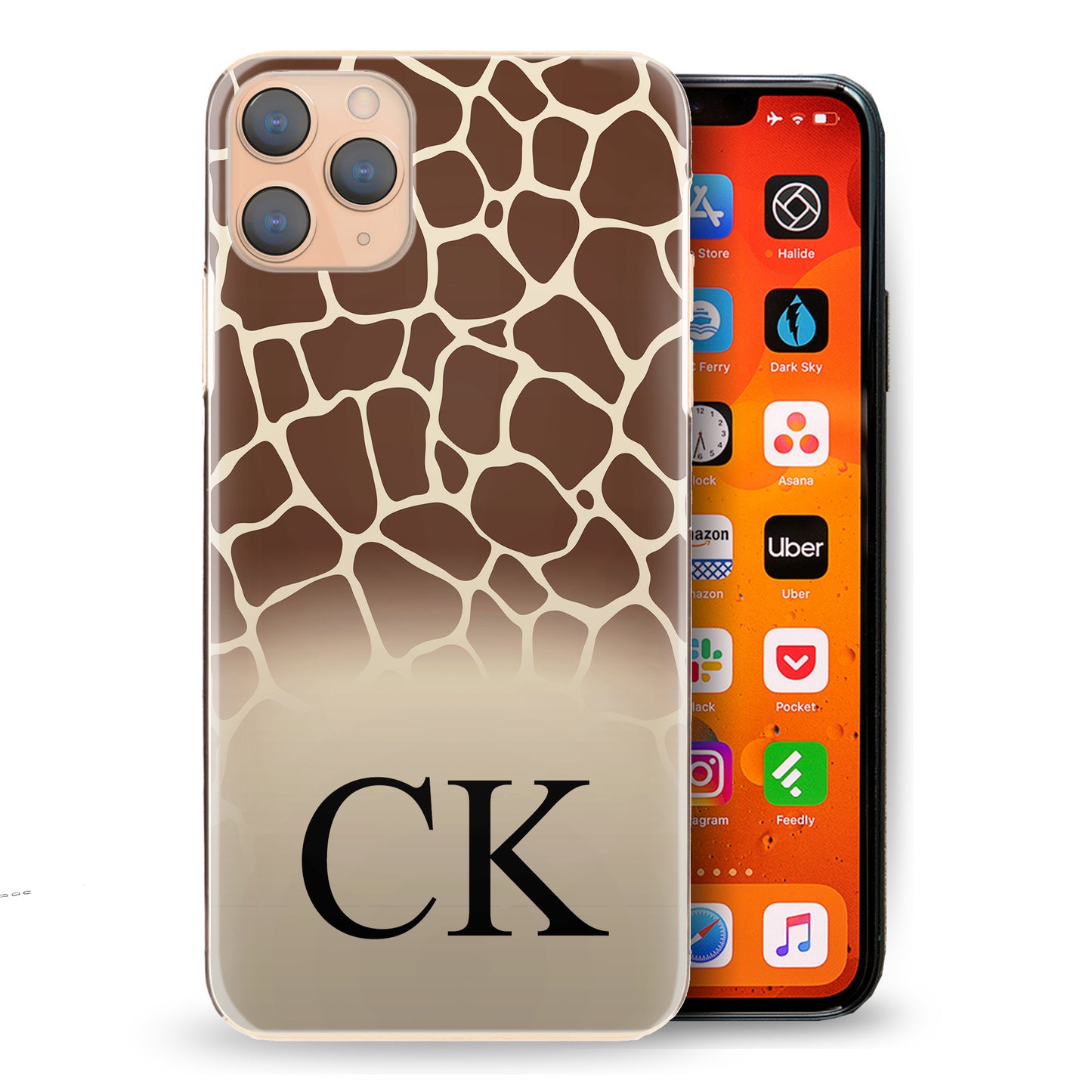 Personalised Oppo Phone Hard Case Black Initial on Giraffe Print