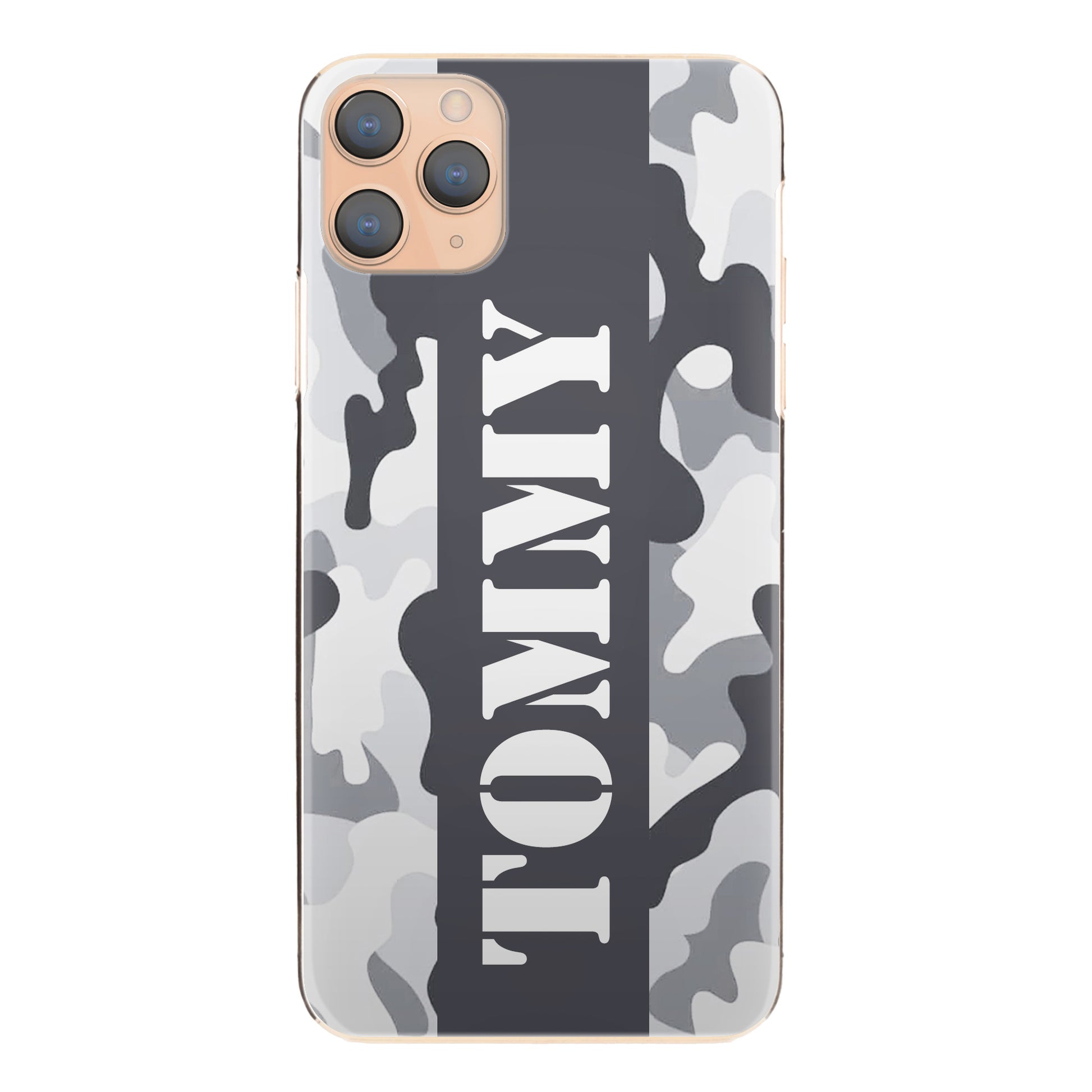 Personalised Apple iPhone Hard Case with Military Text on Artic Camo