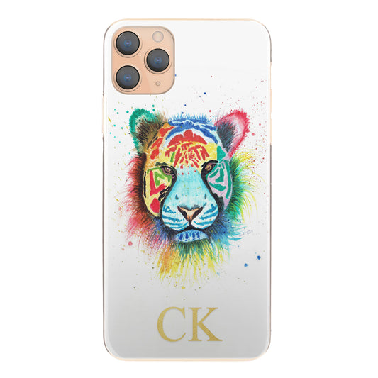 Personalised HTC Phone Hard Case with Rainbow Tiger and Gold Initials